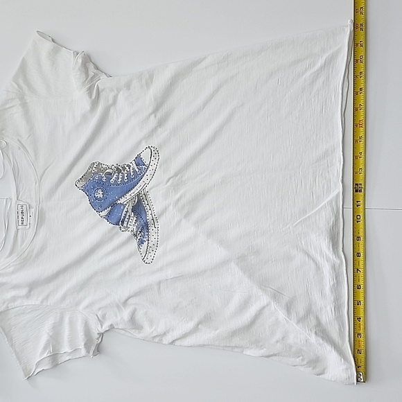 For The Republic Women's White Tee Shirt High Top Blue Rhinestone Sneaker Size S - Picture 15 of 15